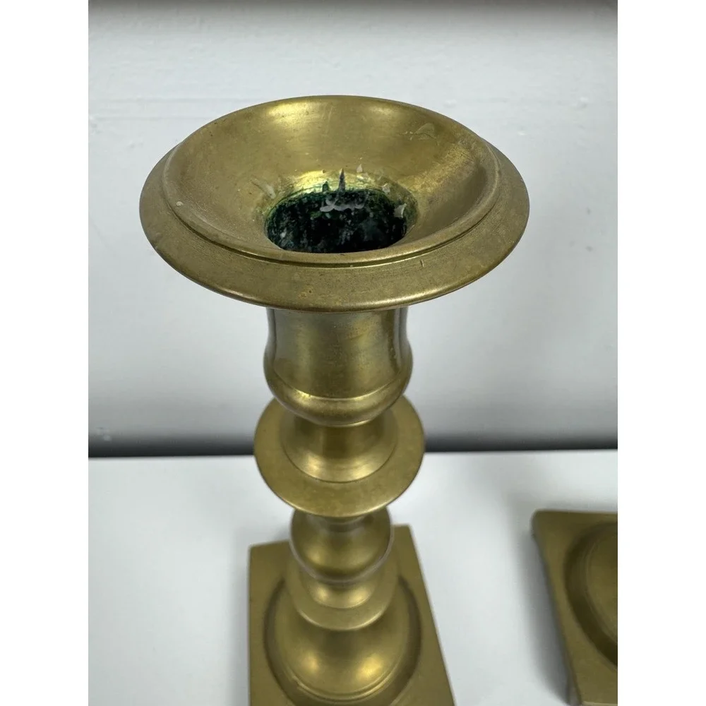 Vtg Mid Century Brass Candlesticks Pair 9.5